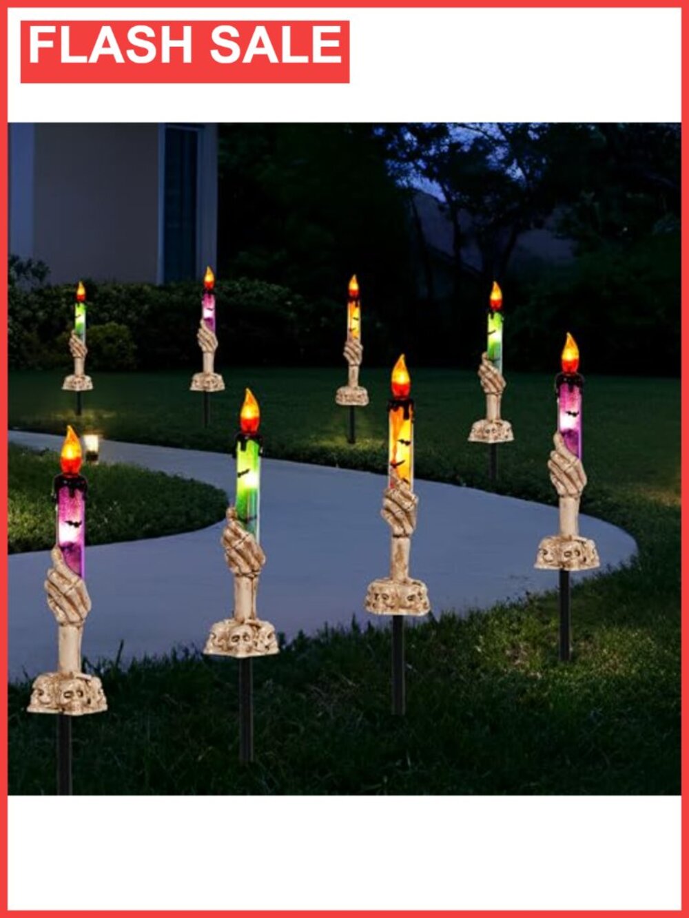 Halloween Lighted Skeleton Hands Hold Candle Stakes Battery Operated Pathway